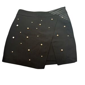 Zara Women’s Black Embellished Pearl Asymmetrical Hem Skirt